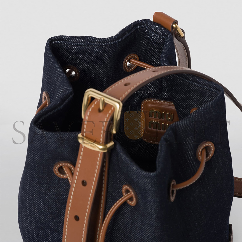 M1v M1v denim and leather logo bucket bag 5be090 (22.5*16*14cm)